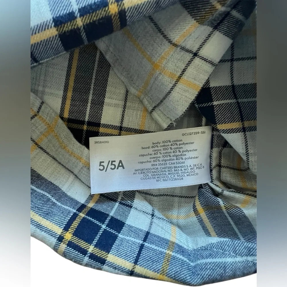 Carter’s Boys Blue Plaid Button Down Hoodie | 5 NWT